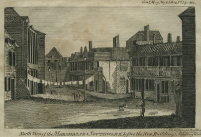 Vista nord della Marshalsea, Southwark, prima dei nuovi edifici, inciso da T.P., c.1804 da Daniel Orme